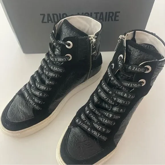 Zadig&Voltaire High Lash crinkled-finish leather sneakers FLAWED - Picture 2 of 9